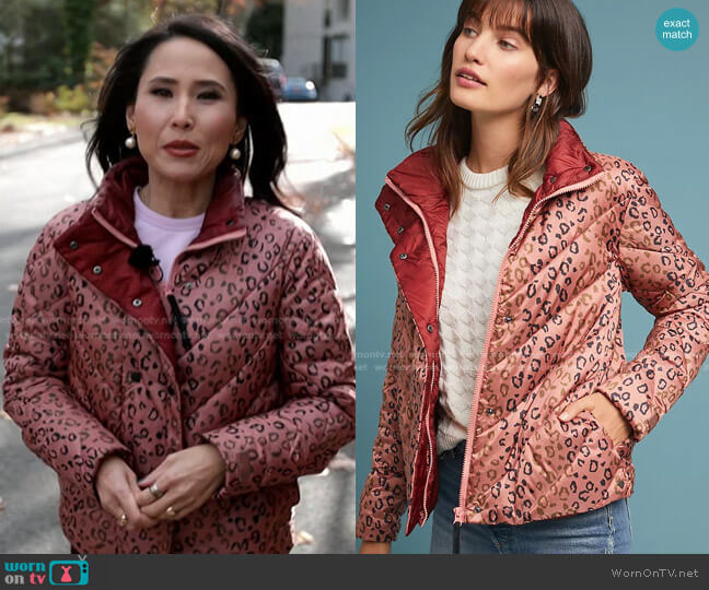 Scotch & Soda Quilted Leopard Puffer Jacket worn by Vicky Nguyen on Today