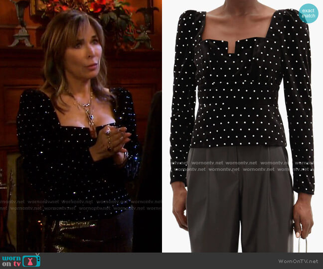 Crystal-Embellished Velvet Top by Self Portrait worn by Kate Roberts (Lauren Koslow) on Days of our Lives