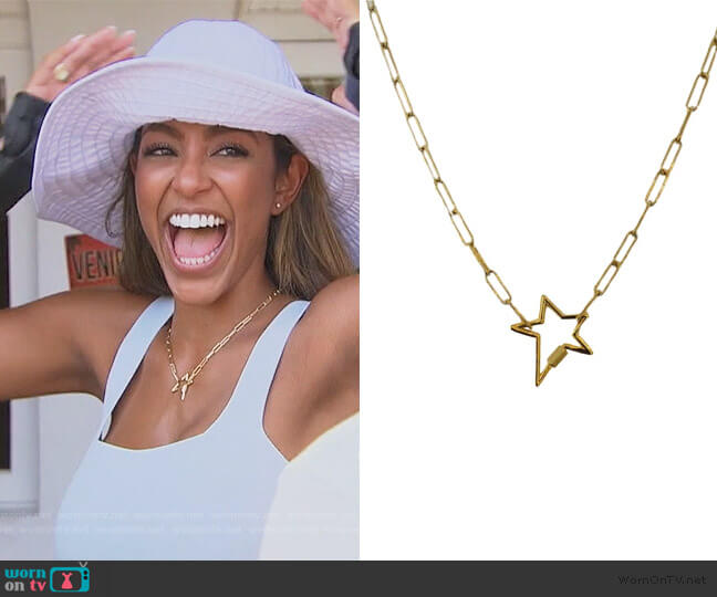 Gold Star Lock Necklace by Shalla Wista worn by Tayshia Adams on The Bachelorette