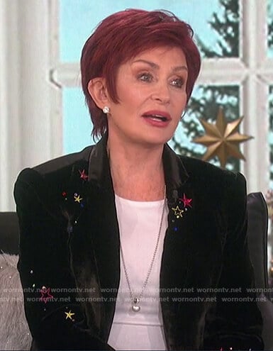 Sharon’s black velvet star embroidered blazer on The Talk