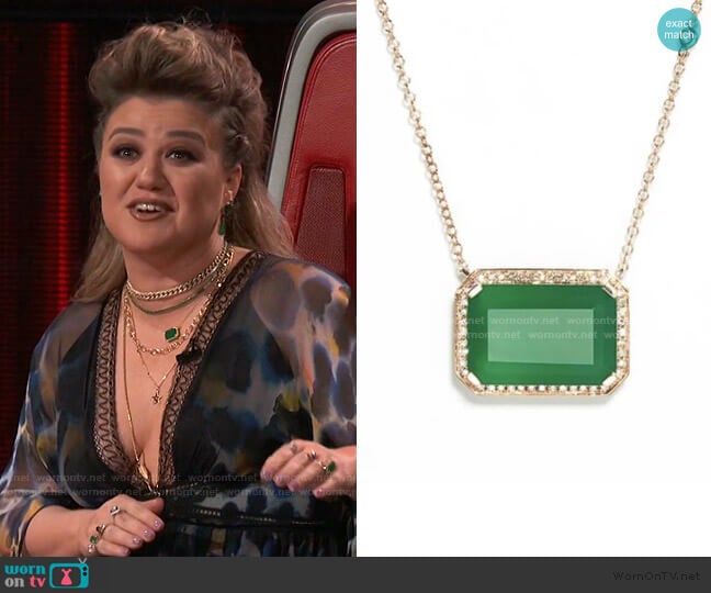 Green Onyx Portrait Pendant Necklace by Shay worn by Kelly Clarkson on The Voice