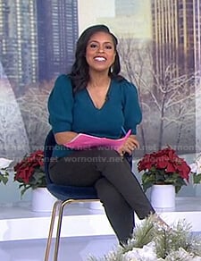 Sheinelle’s teal puff short sleeve sweater on Today