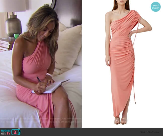 Sirene Ruched One-Shoulder Dress by Significant Other worn by Tayshia Adams on The Bachelorette