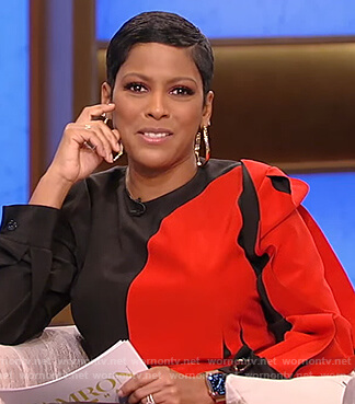 Tamron's black and red dress on Tamron Hall Show