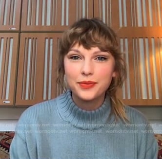 Taylor Swift’s blue mock neck sweater on Good Morning America