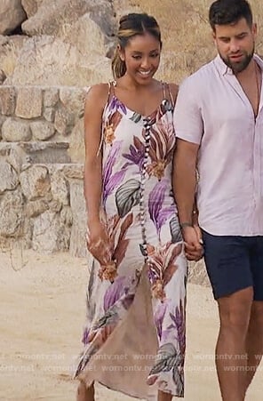 Tayshia's floral button front midi dress on The Bachelorette