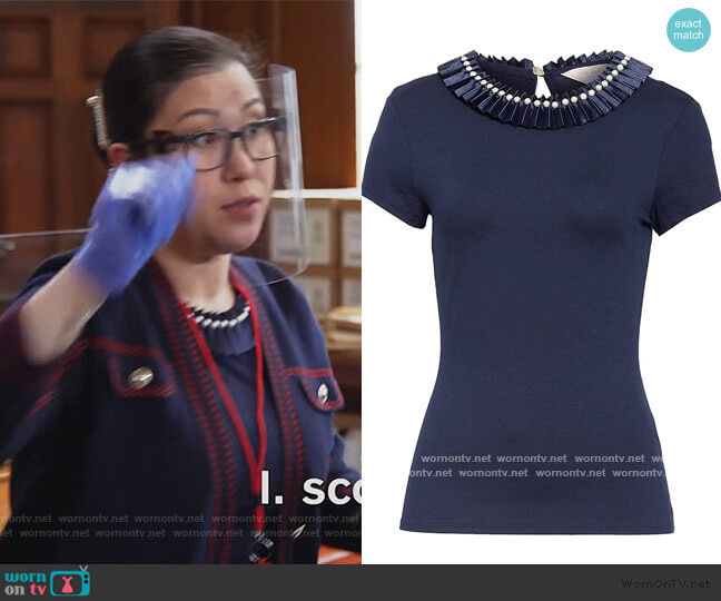 Nickita Embellished Neck T-Shirt by Ted Baker worn by Sherri Kansky (Ruthie Ann Miles) on All Rise