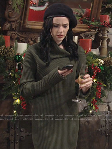 Tessa’s green ribbed knit dress on The Young and the Restless