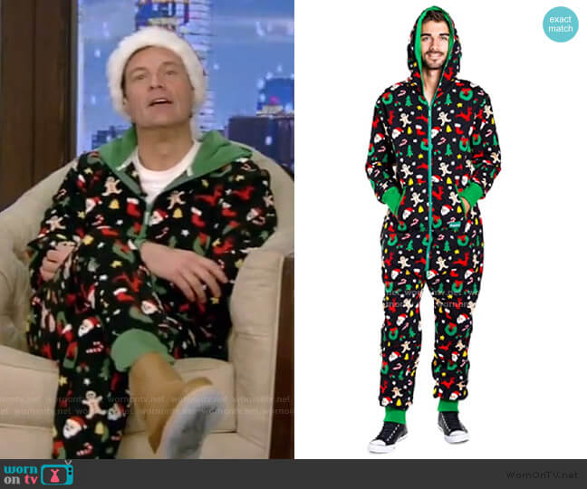 Cozy Christmas Onesie Pajamas by Tipsy Elves worn by Ryan Seacrest on Live with Kelly and Ryan