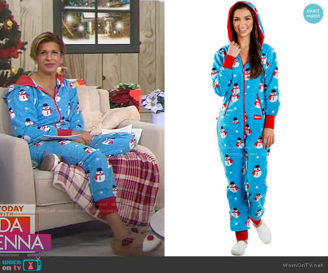 Christmas Onesie - Blue Chilly Snowman Holiday Cozy Adult Jumpsuit by Tipsy Elves worn by Hoda Kotb on Today