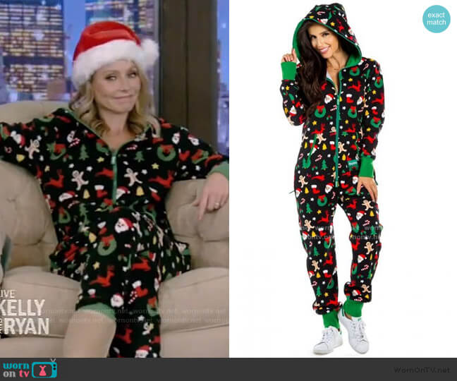 Holiday Cookie Cutter Adult Jumpsuit by Tipsy Elves worn by Kelly Ripa on Live with Kelly and Mark