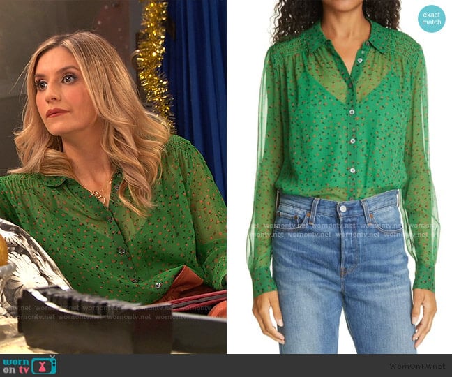 WornOnTV: Chelsea’s green floral blouse on Ravens Home | Anneliese van ...