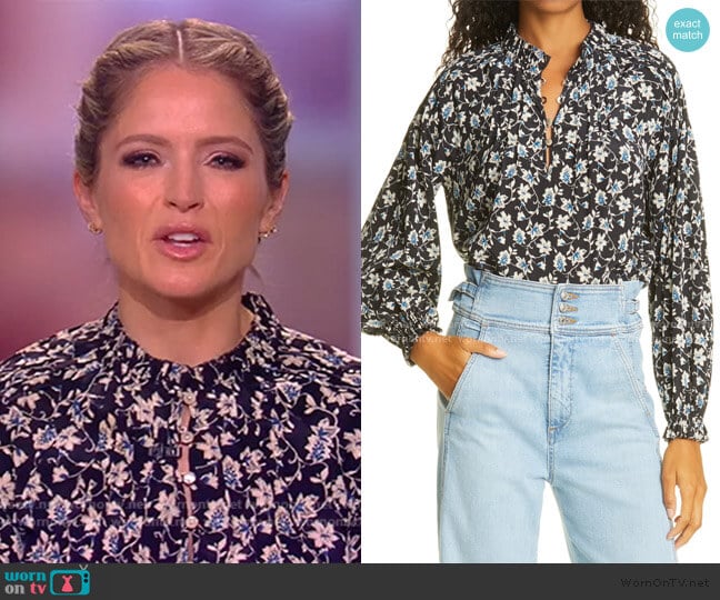 Reba Floral Print Stretch Silk Blouse by Veronica Beard worn by Sara Haines on The View