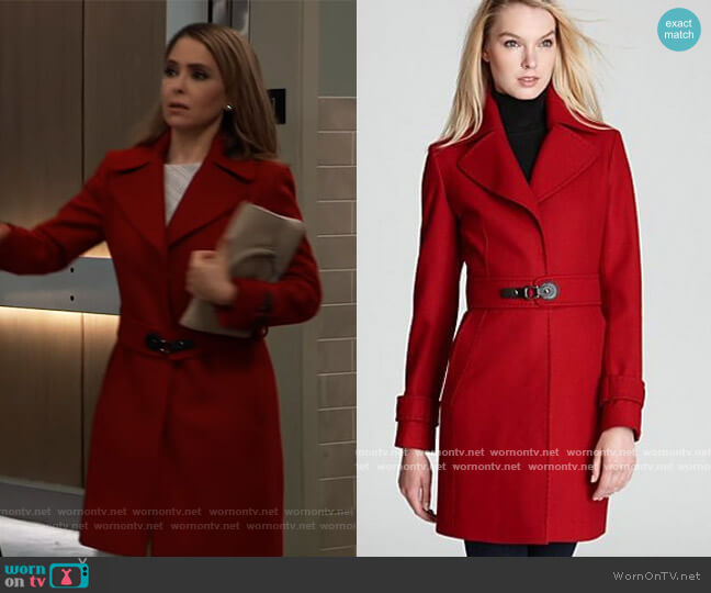 Notch Collar Buckle Belt Coat by Via Spiga worn by Olivia Falconeri (Lisa Lo Cicero) on General Hospital