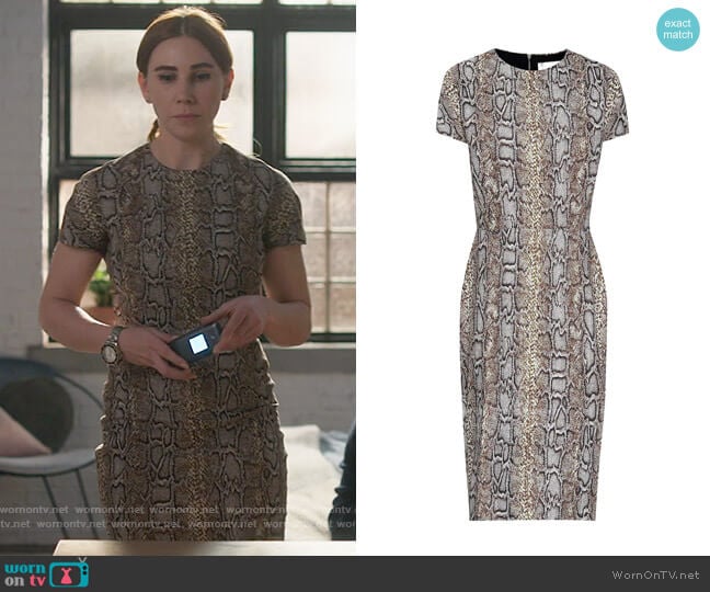 Victoria Beckham Snake-jacquard dress worn by Annie (Zosia Mamet) on The Flight Attendant