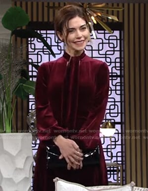 Victoria’s red tie neck velvet dress on The Young and the Restless