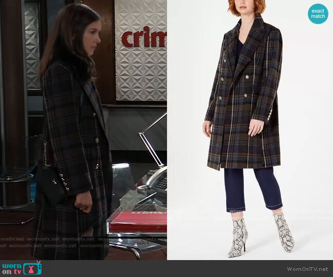 Double-Breasted Plaid Coat with Faux-Fur-Collar by Vince Camuto worn by Willow Tait (Katelyn MacMullen) on General Hospital