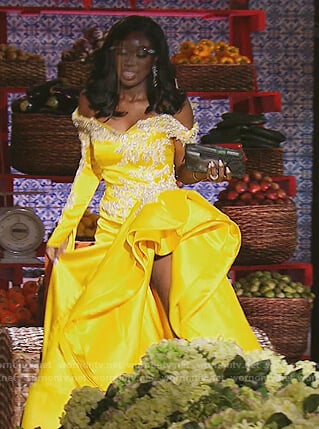 Wendy's yellow ruffle reunion dress on The Real Housewives of Potomac