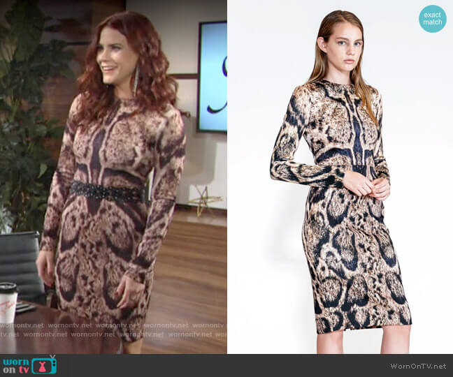 Yigal Azrouel Leopard Scuba Sheath Dress worn by Sally Spectra (Courtney Hope) on The Young & the Restless