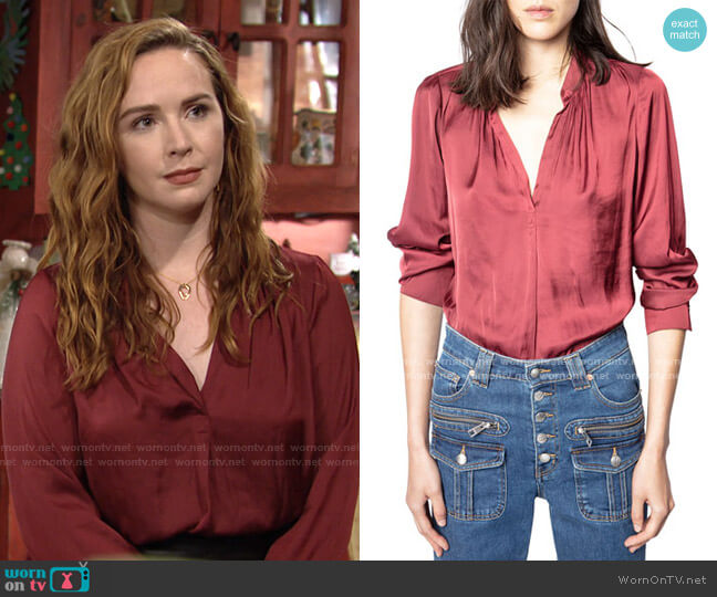 Tink Satin Blouse by Zadig & Voltaire worn by Mariah Copeland (Camryn Grimes) on The Young and the Restless