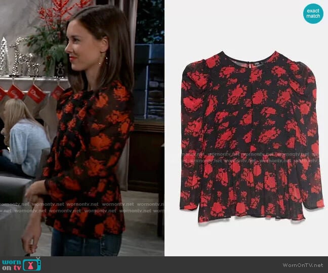 Floral Blouse by Zara worn by Willow Tait (Katelyn MacMullen) on General Hospital