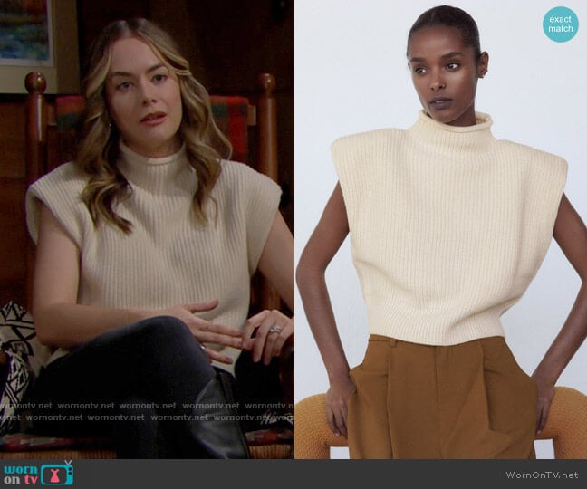 Zara Shoulder Pad Knit Top worn by Hope Logan (Annika Noelle) on The Bold and the Beautiful