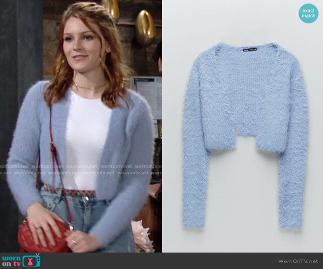 Zara Soft Touch Cardigan in Aquamarine worn by Jordan (Madison Thompson) on The Young and the Restless