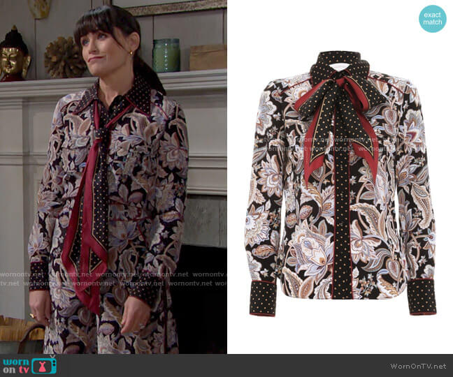 Zimmermann Ladybeetle Piped Blouse worn by Quinn Fuller (Rena Sofer) on The Bold and the Beautiful