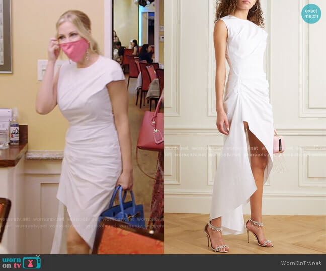 Aster Asymmetric Ruched Cotton-Poplin Dress by 16Arlington worn by Stephanie Hollman on The Real Housewives of Dallas