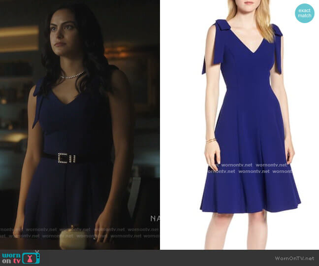 Bow Shoulder Fit & Flare Cocktail Dress by 1901 worn by Veronica Lodge (Camila Mendes) on Riverdale