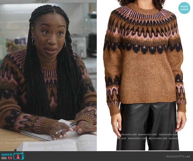 Hollis Fair Isle Sweater by A.L.C. worn by Michelle (Maya Lynne Robinson) on The Unicorn