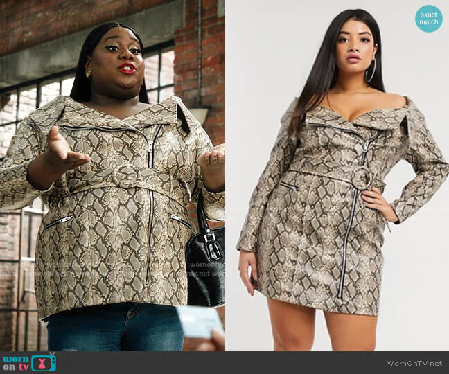 Curve Premium Snake PU Belted Mini Dress by Asos worn by Mo (Alex Newell) on Zoeys Extraordinary Playlist