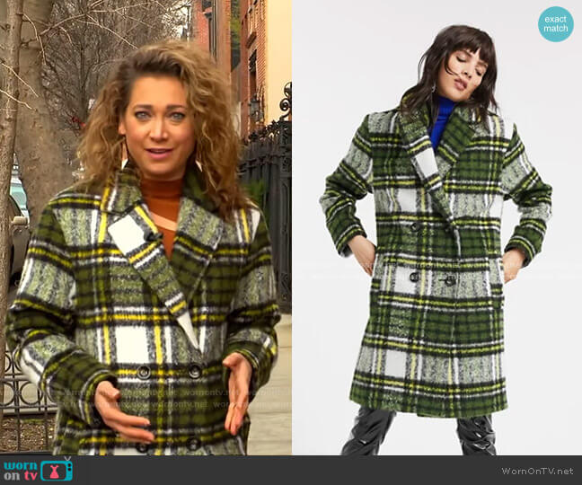 Brushed Check Double Breasted Coat by Asos worn by Ginger Zee on Good Morning America