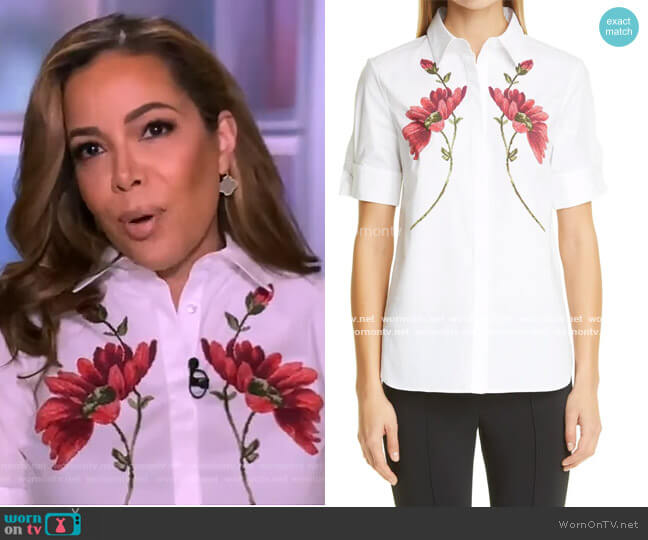 Floral Print Stretch Poplin Shirt by Adam Lippes worn by Sunny Hostin on The View