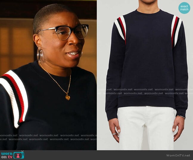 Striped-Trim cotton-Jersey Sweatshirt by Sandro worn by Henrietta Wilson (Aisha Hinds) on 9-1-1