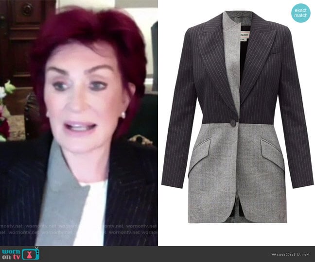 Contrast-lapel wool-blend Blazer by Alexander McQueen worn by Sharon Osbourne on The Talk