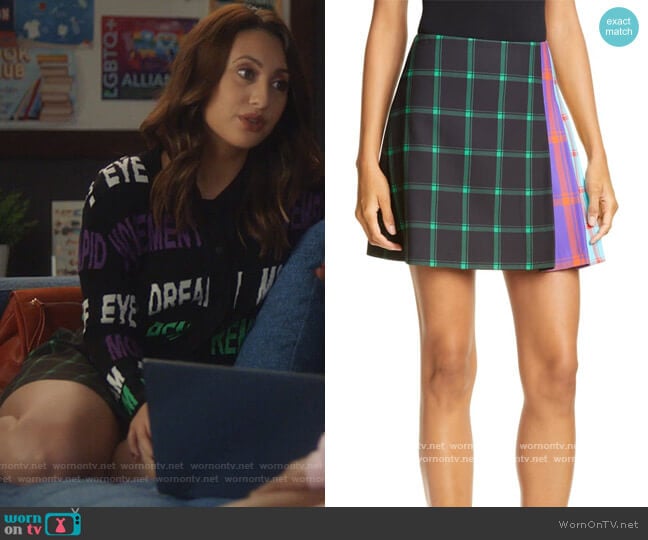 Semira Contrast Plaid Miniskirt by Alice + Olivia worn by Ana Torres (Francia Raisa) on Grown-ish