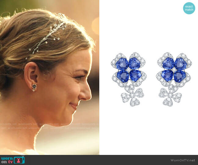 Diamond and Blue Sapphire Flower Earrings by Ashley Morgan Designs worn by Nicolette Nevin (Emily VanCamp) on The Resident