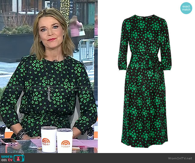 WornOnTV: Savannah’s black and green clover print dress on Today ...