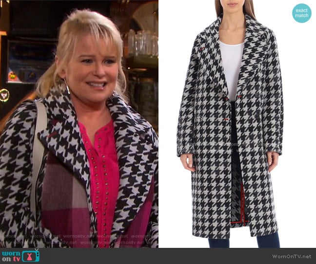 Houndstooth Oversize Double Face Coat by Avec Les Filles worn by Bonnie Lockhart (Judi Evans) on Days of our Lives