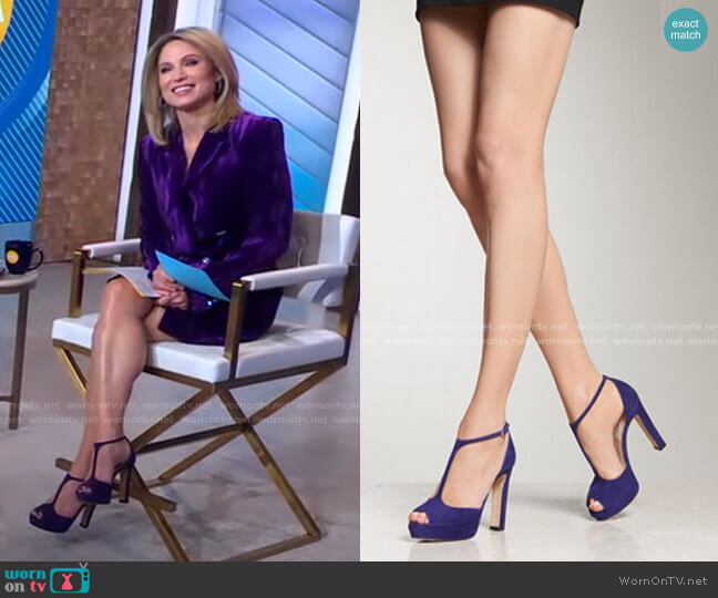 Baileigh Ultra Violet Suede Sandals by L.K. Bennett worn by Amy Robach on Good Morning America