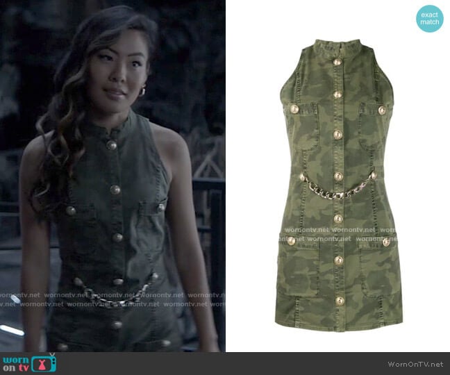 Balmain Sleeveless camouflage print denim dress  worn by Mary Hamilton (Nicole Kang) on Batwoman