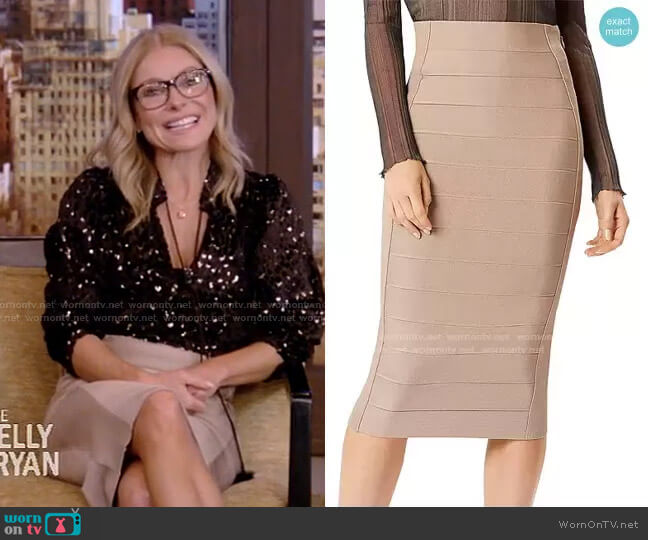 Bandage Pencil Skirt by Herve Leger worn by Kelly Ripa on Live with Kelly and Mark