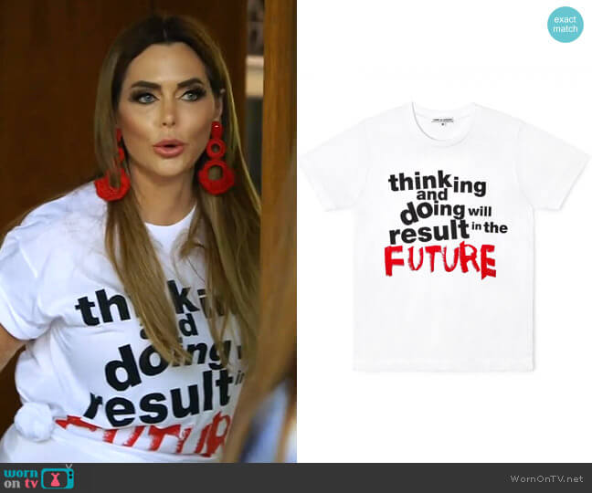 CDG Message T-Shirt by Comme des Garçons worn by D’Andra Simmons on The Real Housewives of Dallas