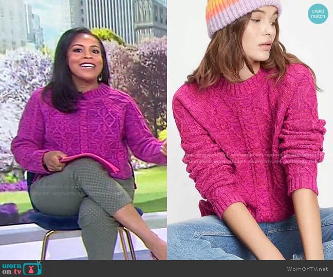 Cable Knit Crewneck Sweater by Gap worn by Sheinelle Jones on Today