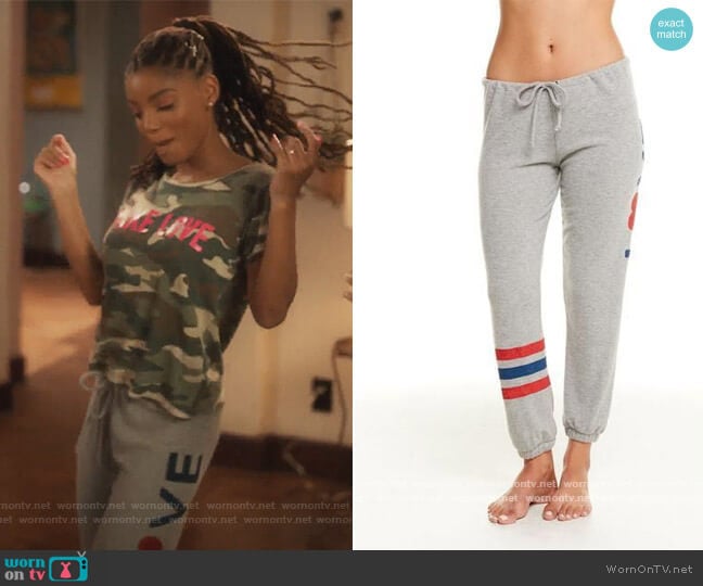 Love Sweatpants by Chaser worn by Skylar Forster (Halle Bailey) on Grown-ish