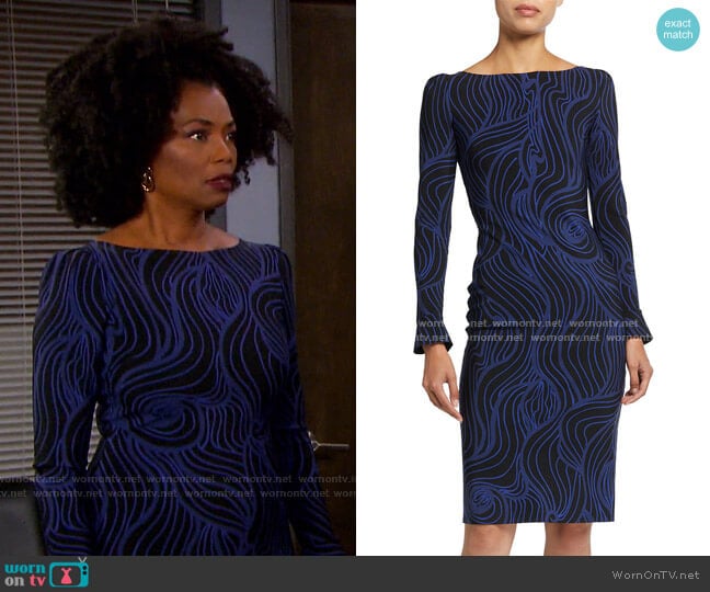 Darsey Printed Cocktail Dress by Chiara Boni La Petite Robe worn by Valerie Grant (Vanessa Williams) on Days of our Lives