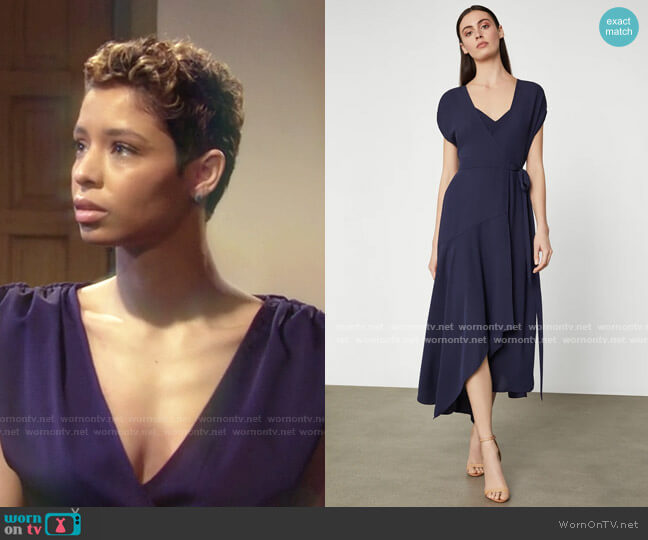 Crepe Satin Wrap Dress by Bcbgmaxazria worn by Elena Dawson (Brytni Sarpy) on The Young and the Restless