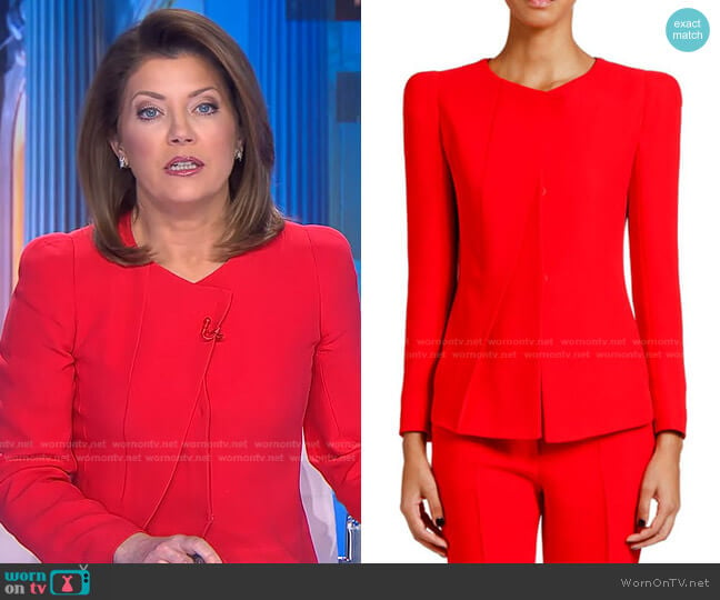 Crewneck Pleated Cady Jacket by Giorgio Armani worn by Norah O'Donnell on CBS Evening News