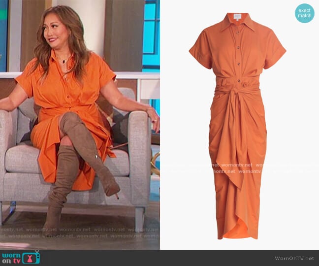 Belted Shirt Dress by Divine Heritage worn by Carrie Inaba on The Talk